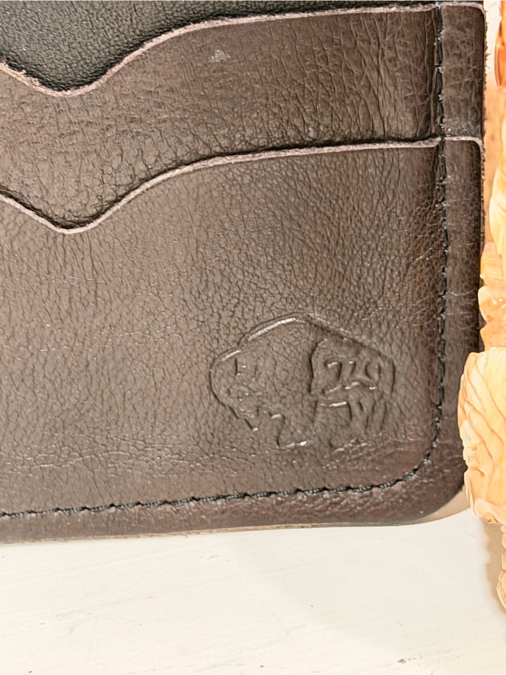 Vintage Buffalo Leather Wallet Bifold Brown Embossed Logo Western Style - Picture 5 of 6